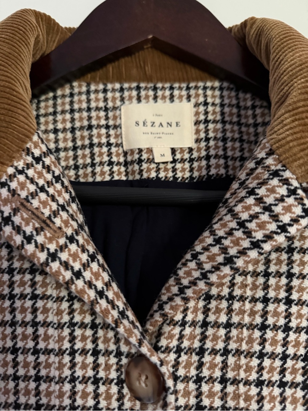 Sezane Women's Will Jacket- Houndstooth
Jacket with Corduroy Collar, Size M - Picture 3 of 5
